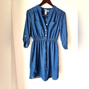 Emma & Michele Blue Denim Like Rayon Shirt Dress 3/4 Sleeve Size S